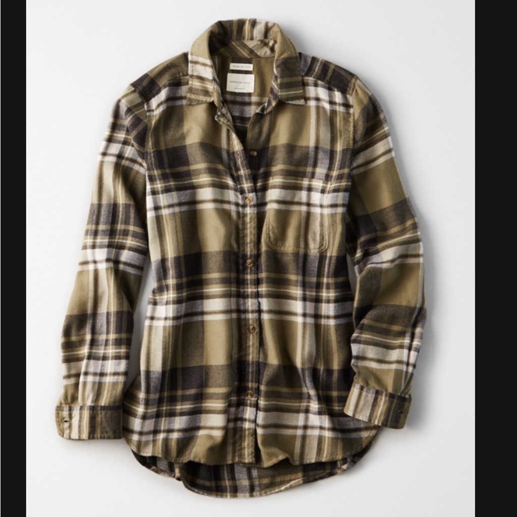 American Eagle Women’s Plaid Flannel Button Up Shirt Size Small Boyfriend Fit